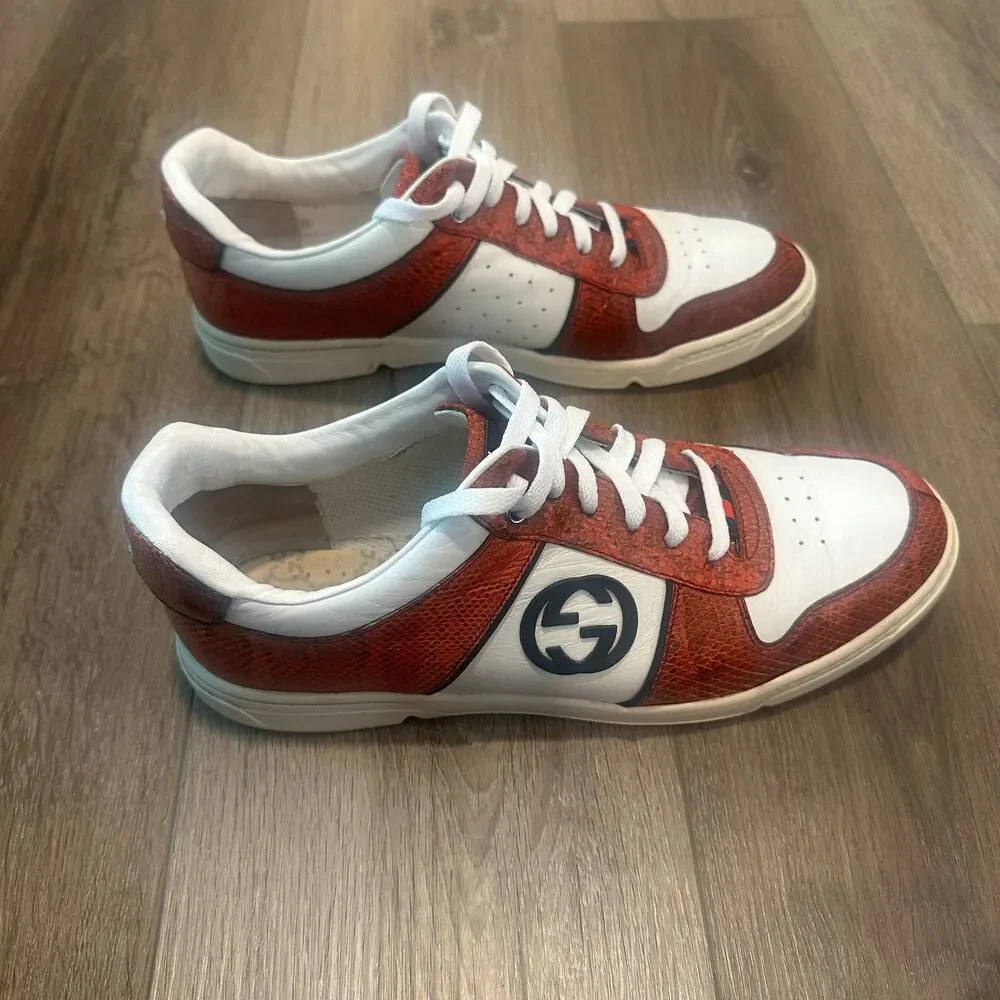Retro Red Gucci Python Leather Low Top Interlocking G Sneakers Size 9G US 10